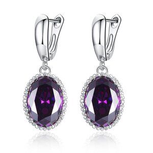 💥925 Silver Plated Dainty Purple CZ Drop Earrings For Women, MLNN1169